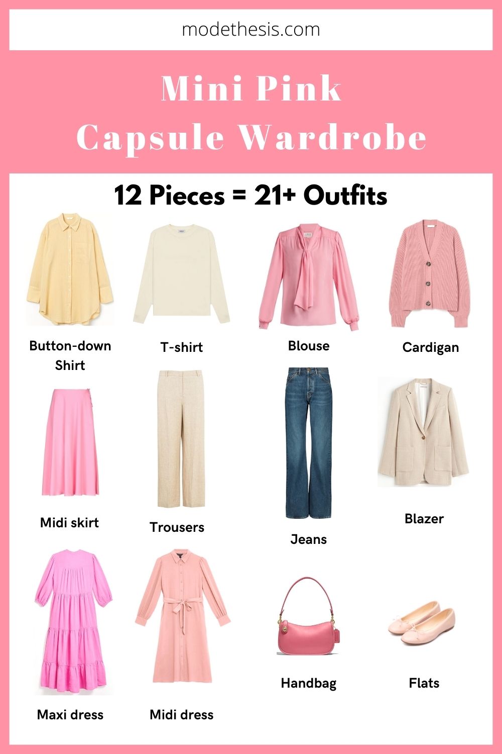 Mini Pink Capsule Wardrobe: 12 Pieces & 21+ Outfits - Mode Thesis