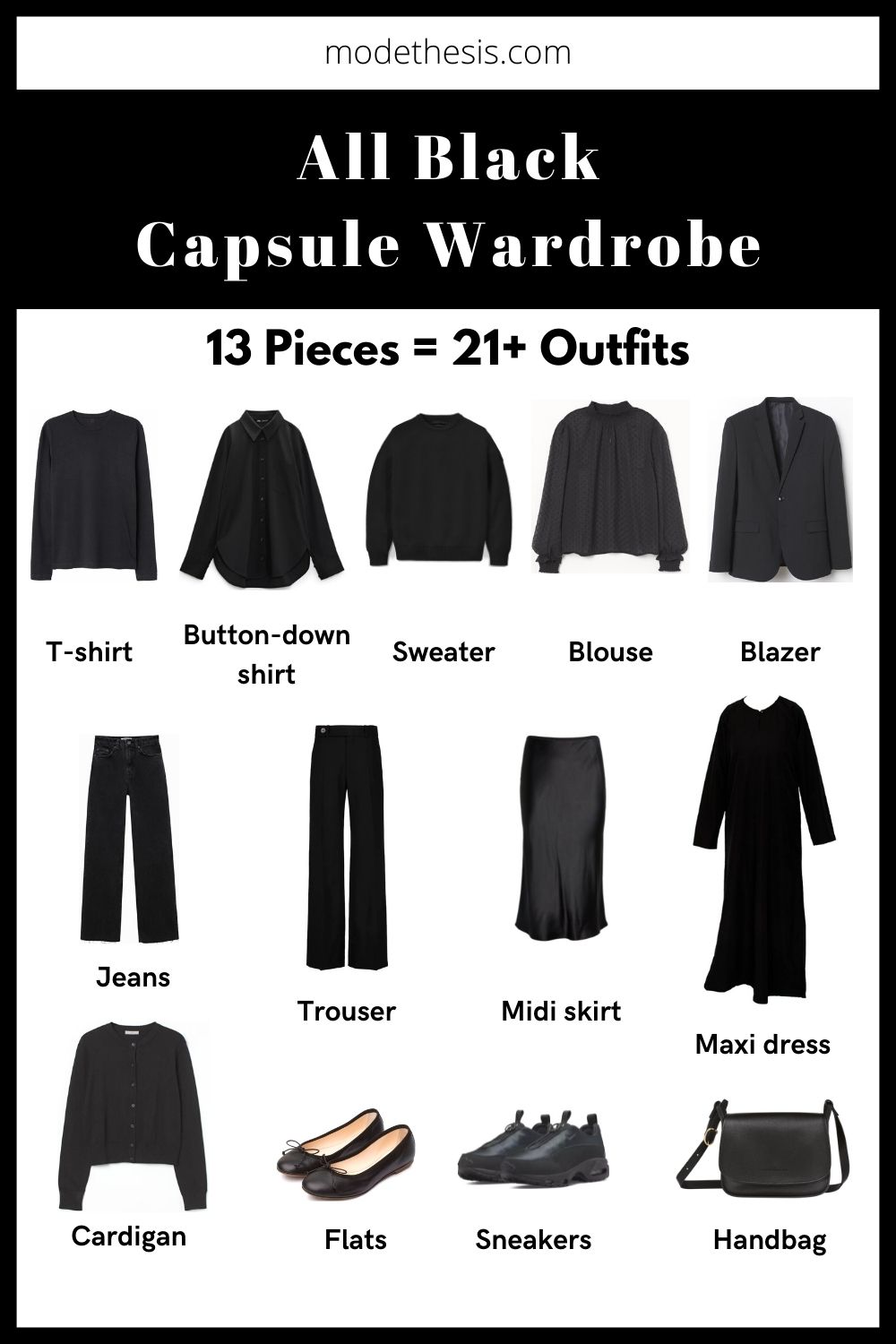 All Black Capsule Wardrobe 13 Pieces & 30+ Outfits Mode Thesis